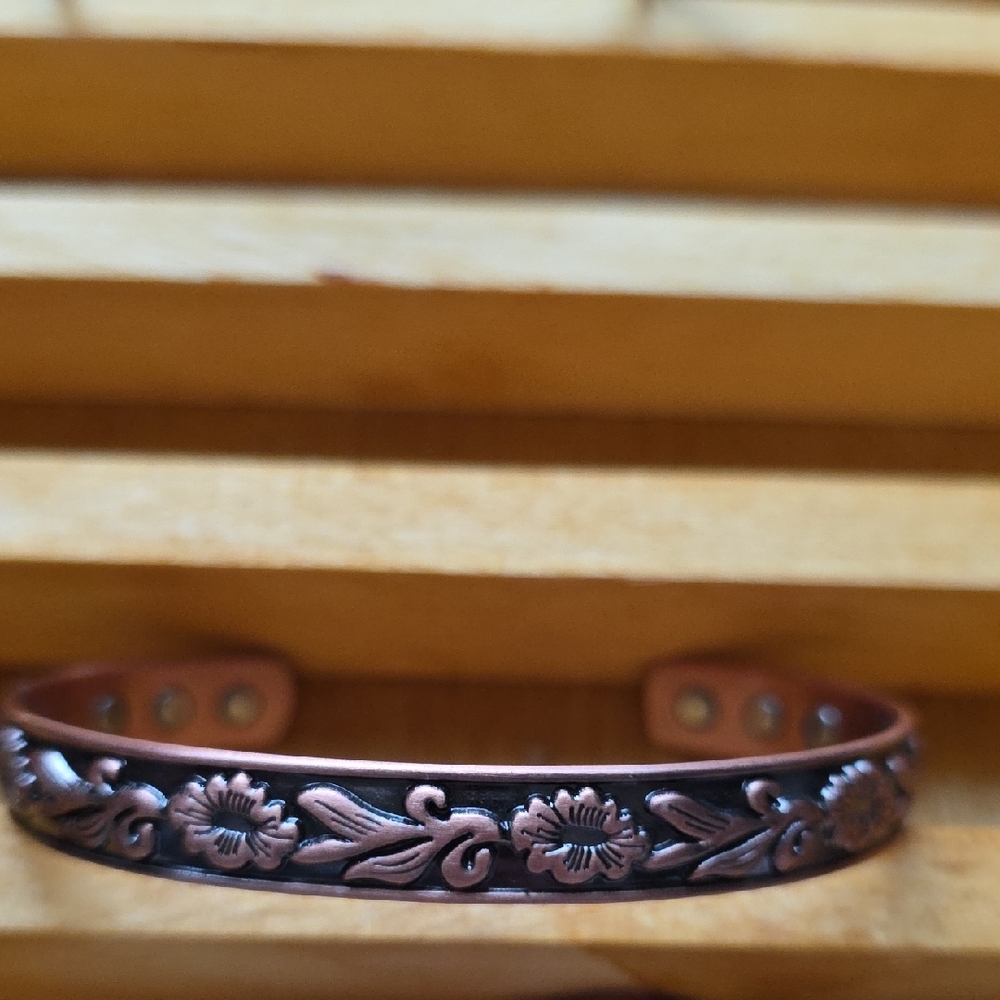 Floral Copper Cuff Magnet Bracelet